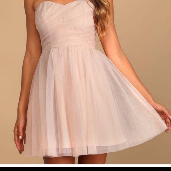 Lulus Dresses & Skirts - Lulu's Just a Twirl Blush Pink Glitter Tulle Strapless Skater Dress M NWT